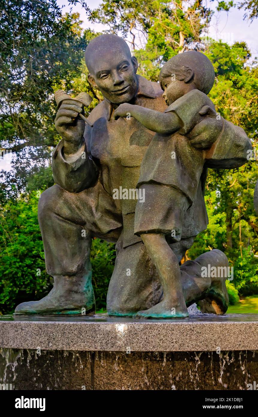 “Tears of Sorrow Tears of Joy,” a sculpture by Stephen Spears, honors military veterans at Henry George Bluff Park in Fairhope, Alabama. Stock Photo