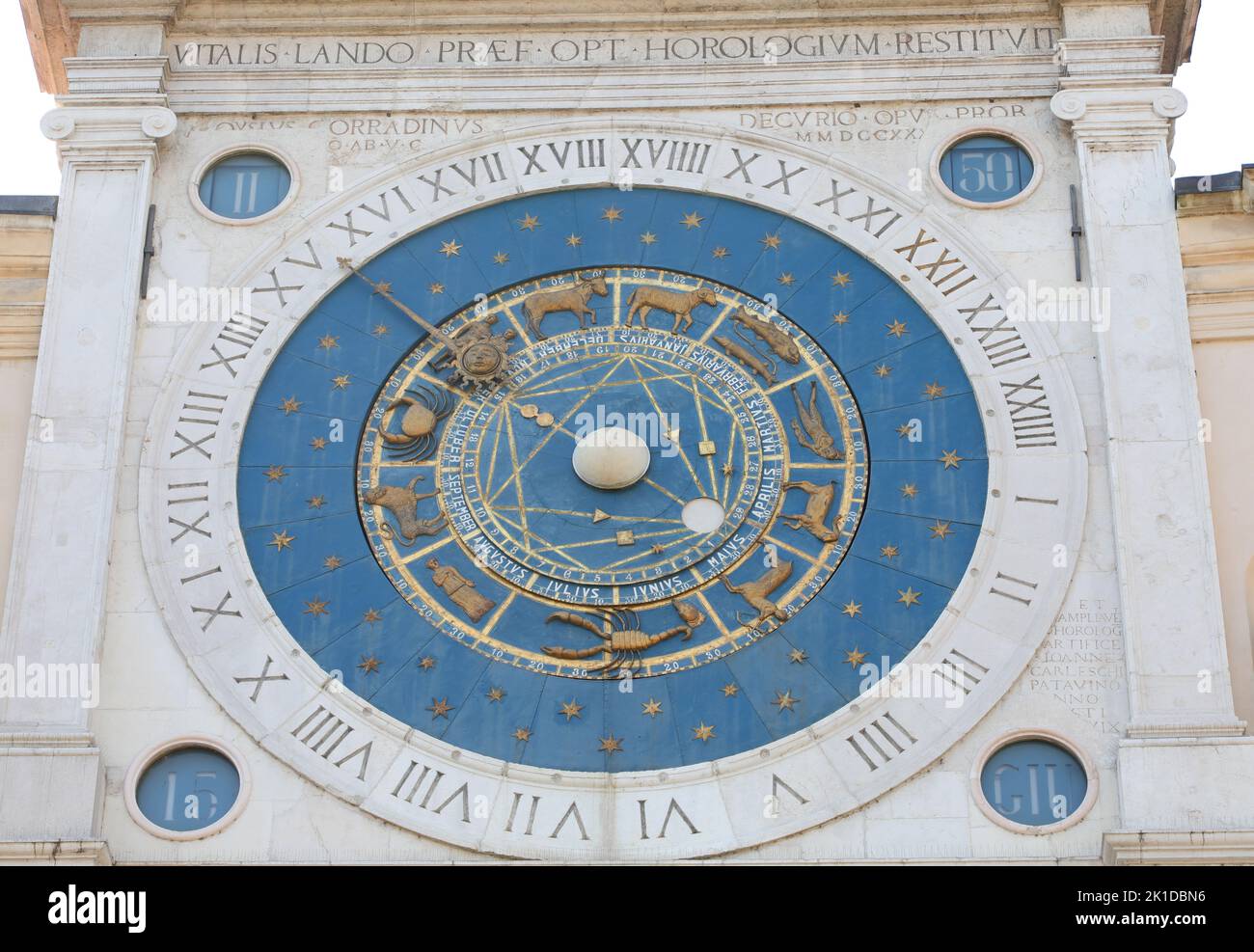 Padua, PD, Italy May June 15, 2022 Ancient astronomical clock with roman numerals Stock Photo