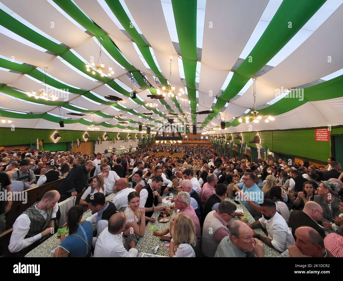 MUNICH, GERMANY - SEPTEMBER 17: Inside the bavarian tent Armbrustschuetzenzelt on September 17, 2022. After two years of pandemic, the Oktoberfest has Stock Photo