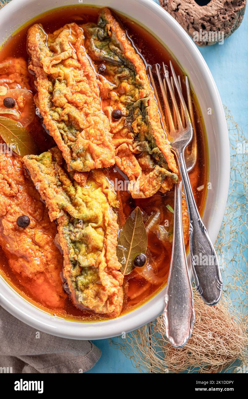 Fresh roasted mackerel and pickled as popular Polish dish. Mackerel