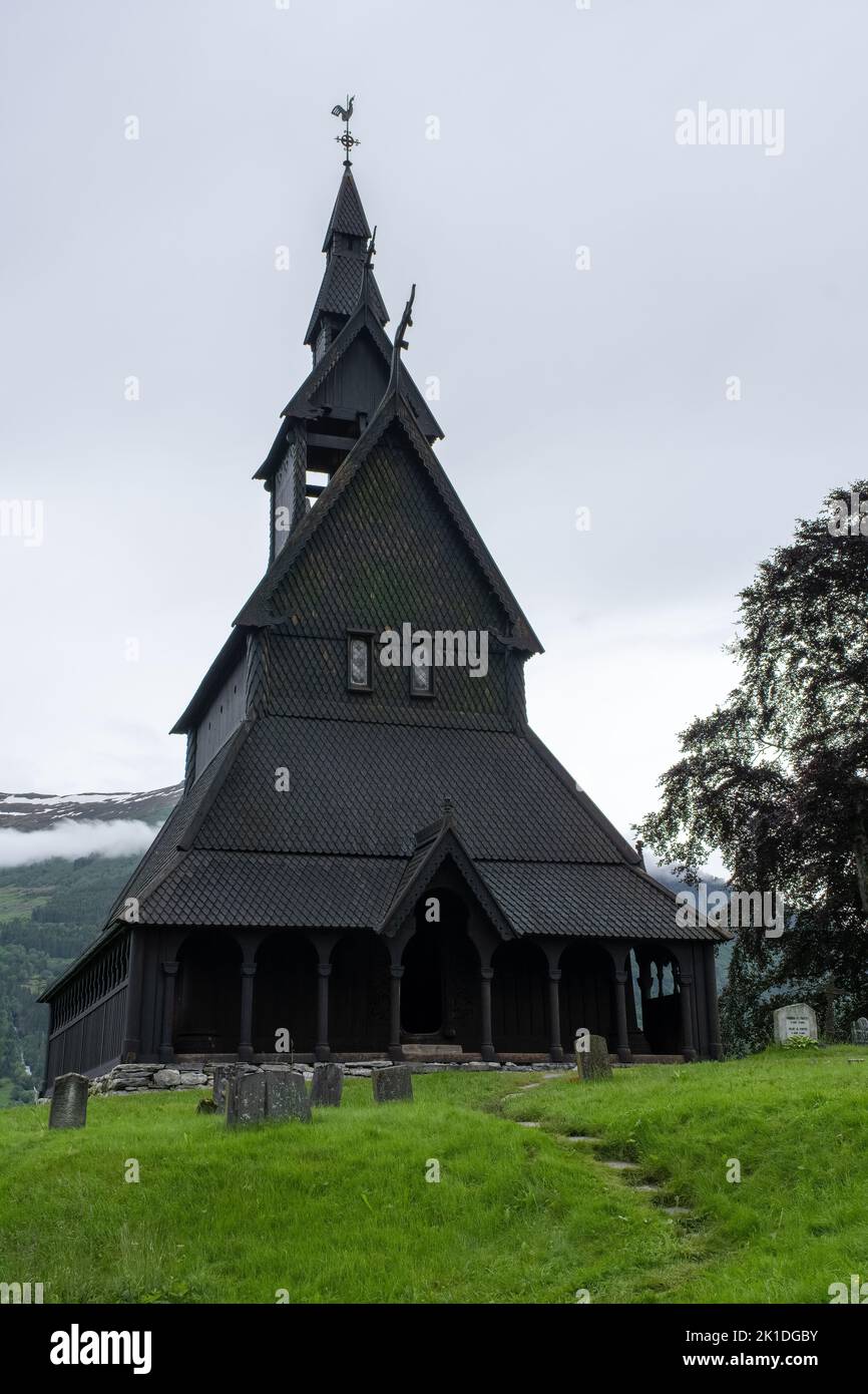 Vik i Sogn, Norway - June 19, 2022: Hopperstad Stave Church is a historic parish church of the Church of Norway. Village of Vikoyri in Vik municipalit Stock Photo