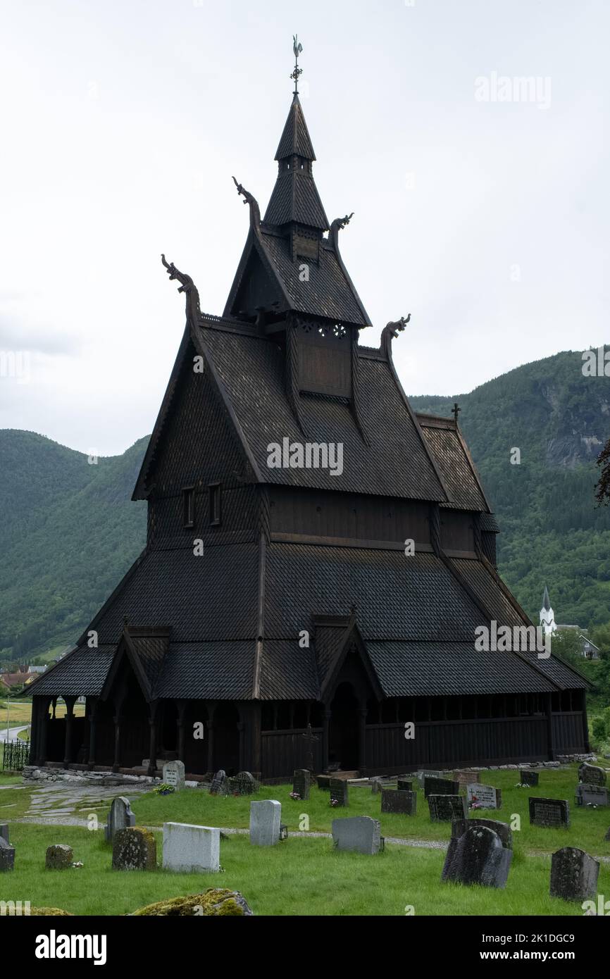 Vik i Sogn, Norway - June 19, 2022: Hopperstad Stave Church is a historic parish church of the Church of Norway. Village of Vikoyri in Vik municipalit Stock Photo