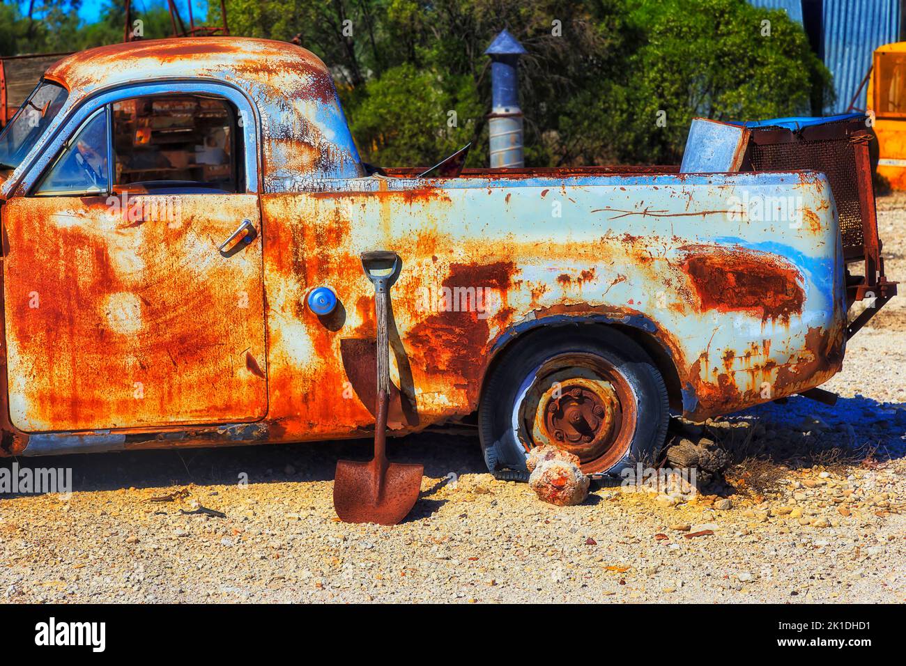 Old rust heritage ute truck vehicle in Lightning Ridge opal mine town of outback Australia. Stock Photo
