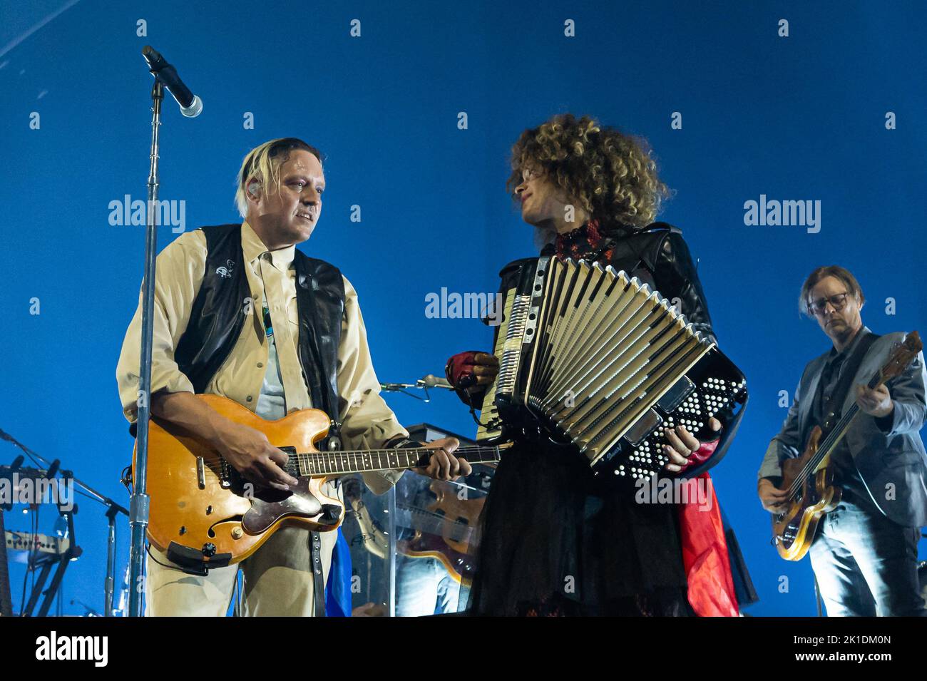 Milan, Italy. 17th Sep, 2022. Milan, Italy - September 17, 2022: Musicians Win Butler and Regine Chassagne of Arcade Fire perform on stage during the ‘The We Tour' at Mediolanum Forum in Assago, Italy (Photo by Piero Cruciatti/Sipa USA) Credit: Sipa USA/Alamy Live News Stock Photo