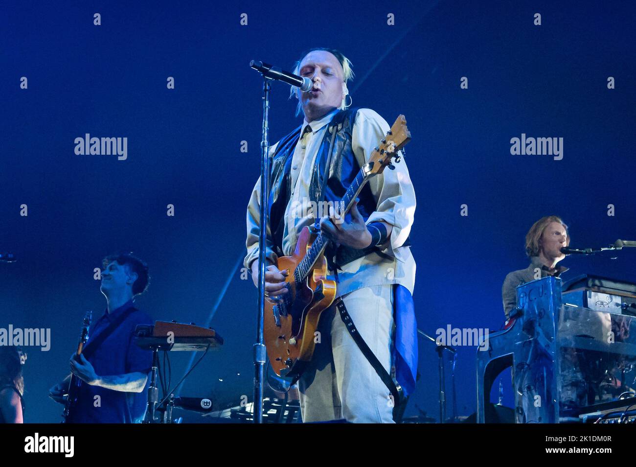 Milan, Italy. 17th Sep, 2022. Milan, Italy - September 17, 2022: Musician and lead singer Win Butler of Arcade Fire performs on stage during the ‘The We Tour' at Mediolanum Forum in Assago, Italy (Photo by Piero Cruciatti/Sipa USA) Credit: Sipa USA/Alamy Live News Stock Photo