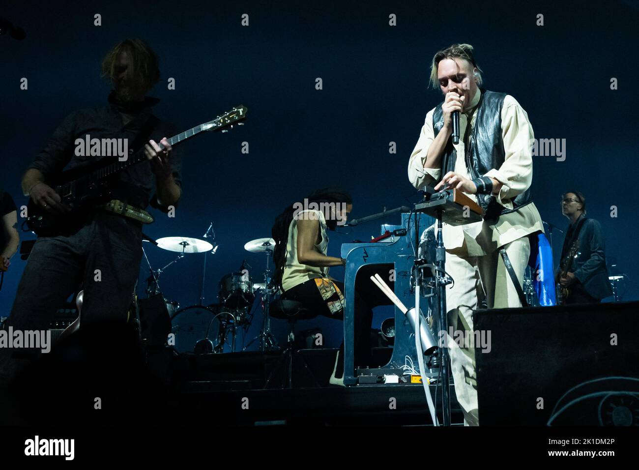 Milan, Italy. 17th Sep, 2022. Milan, Italy - September 17, 2022: Musician and lead singer Win Butler of Arcade Fire performs on stage during the ‘The We Tour' at Mediolanum Forum in Assago, Italy (Photo by Piero Cruciatti/Sipa USA) Credit: Sipa USA/Alamy Live News Stock Photo