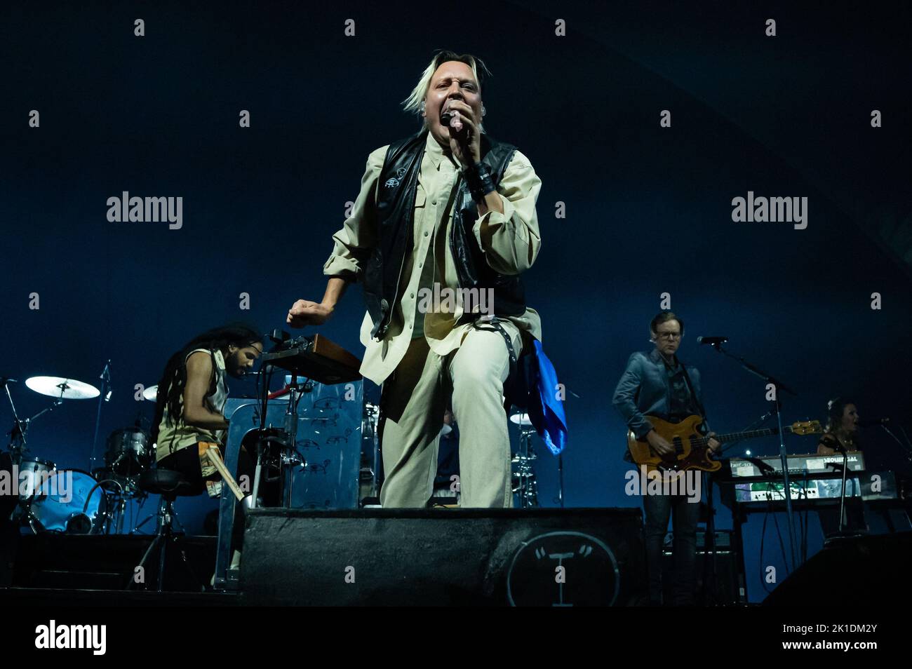 Milan, Italy. 17th Sep, 2022. Milan, Italy - September 17, 2022: Musician and lead singer Win Butler of Arcade Fire performs on stage during the ‘The We Tour' at Mediolanum Forum in Assago, Italy (Photo by Piero Cruciatti/Sipa USA) Credit: Sipa USA/Alamy Live News Stock Photo