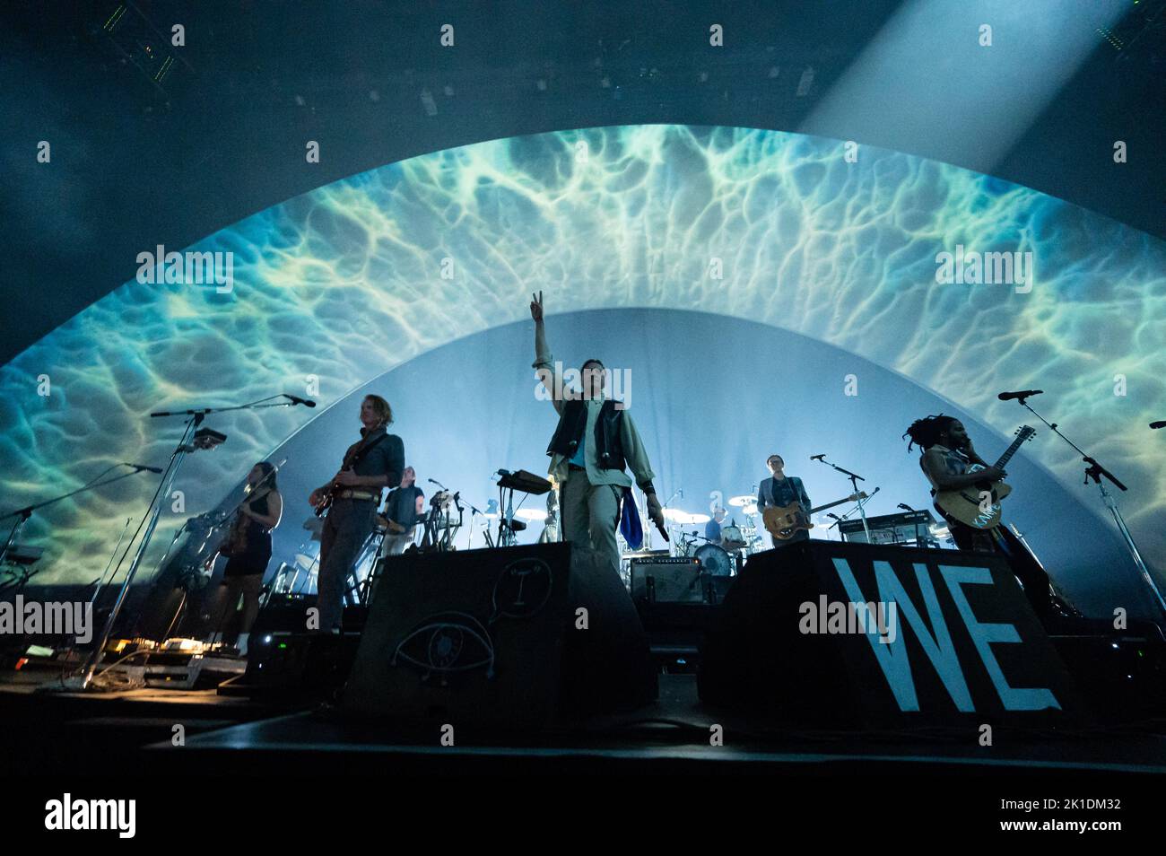 Milan, Italy. 17th Sep, 2022. Milan, Italy - September 17, 2022: Musician and lead singer Win Butler of Arcade Fire performs on stage during the ‘The We Tour' at Mediolanum Forum in Assago, Italy (Photo by Piero Cruciatti/Sipa USA) Credit: Sipa USA/Alamy Live News Stock Photo