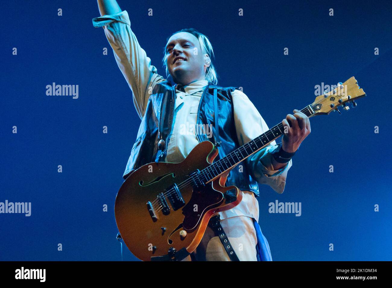 Milan, Italy. 17th Sep, 2022. Milan, Italy - September 17, 2022: Musician and lead singer Win Butler of Arcade Fire performs on stage during the ‘The We Tour' at Mediolanum Forum in Assago, Italy (Photo by Piero Cruciatti/Sipa USA) Credit: Sipa USA/Alamy Live News Stock Photo