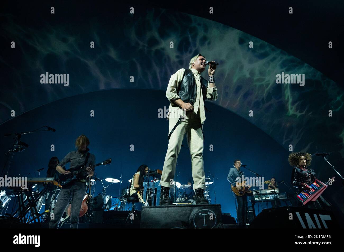 Milan, Italy. 17th Sep, 2022. Milan, Italy - September 17, 2022: Musician and lead singer Win Butler of Arcade Fire performs on stage during the ‘The We Tour' at Mediolanum Forum in Assago, Italy (Photo by Piero Cruciatti/Sipa USA) Credit: Sipa USA/Alamy Live News Stock Photo