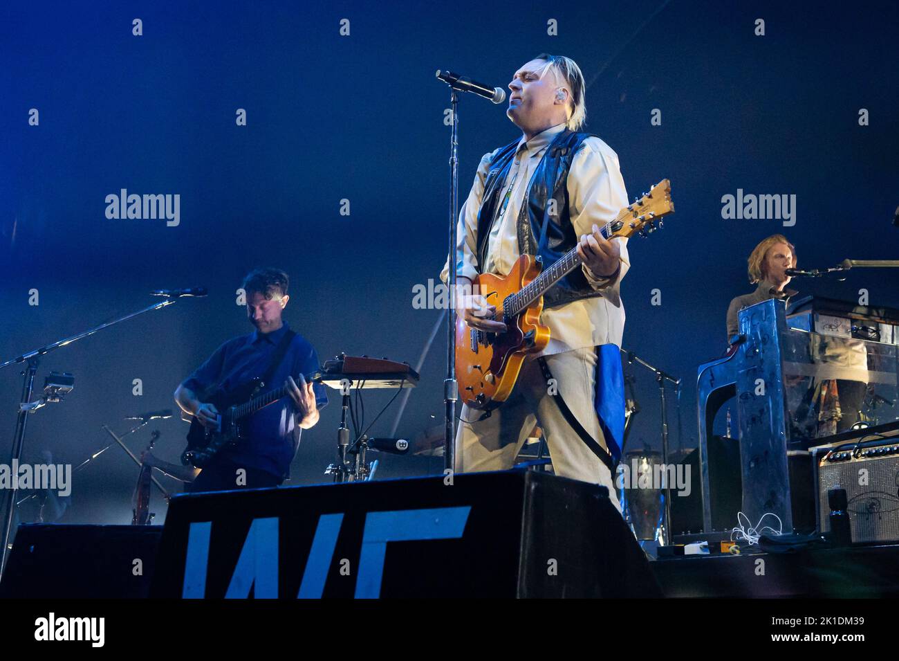 Milan, Italy. 17th Sep, 2022. Milan, Italy - September 17, 2022: Musician and lead singer Win Butler of Arcade Fire performs on stage during the ‘The We Tour' at Mediolanum Forum in Assago, Italy (Photo by Piero Cruciatti/Sipa USA) Credit: Sipa USA/Alamy Live News Stock Photo