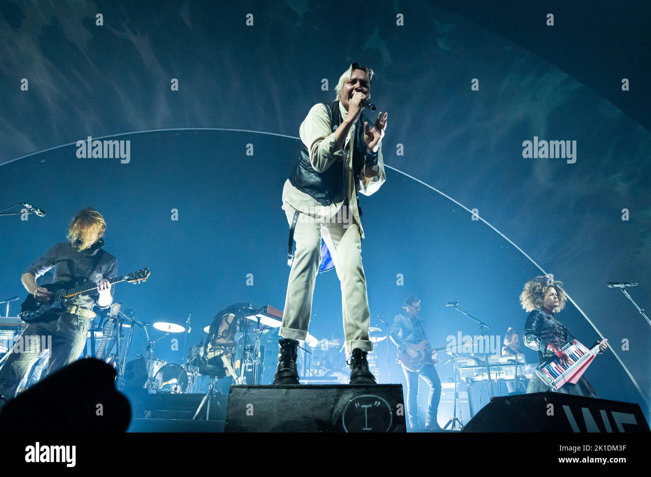 Milan, Italy. 17th Sep, 2022. Milan, Italy - September 17, 2022: Musician and lead singer Win Butler of Arcade Fire performs on stage during the ‘The We Tour' at Mediolanum Forum in Assago, Italy (Photo by Piero Cruciatti/Sipa USA) Credit: Sipa USA/Alamy Live News Stock Photo