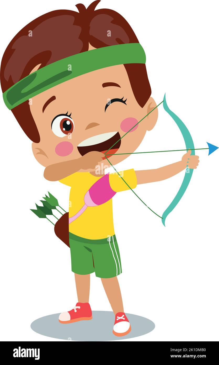 Sport Archery. Cute Boy Shooting Arrow Stock Vector