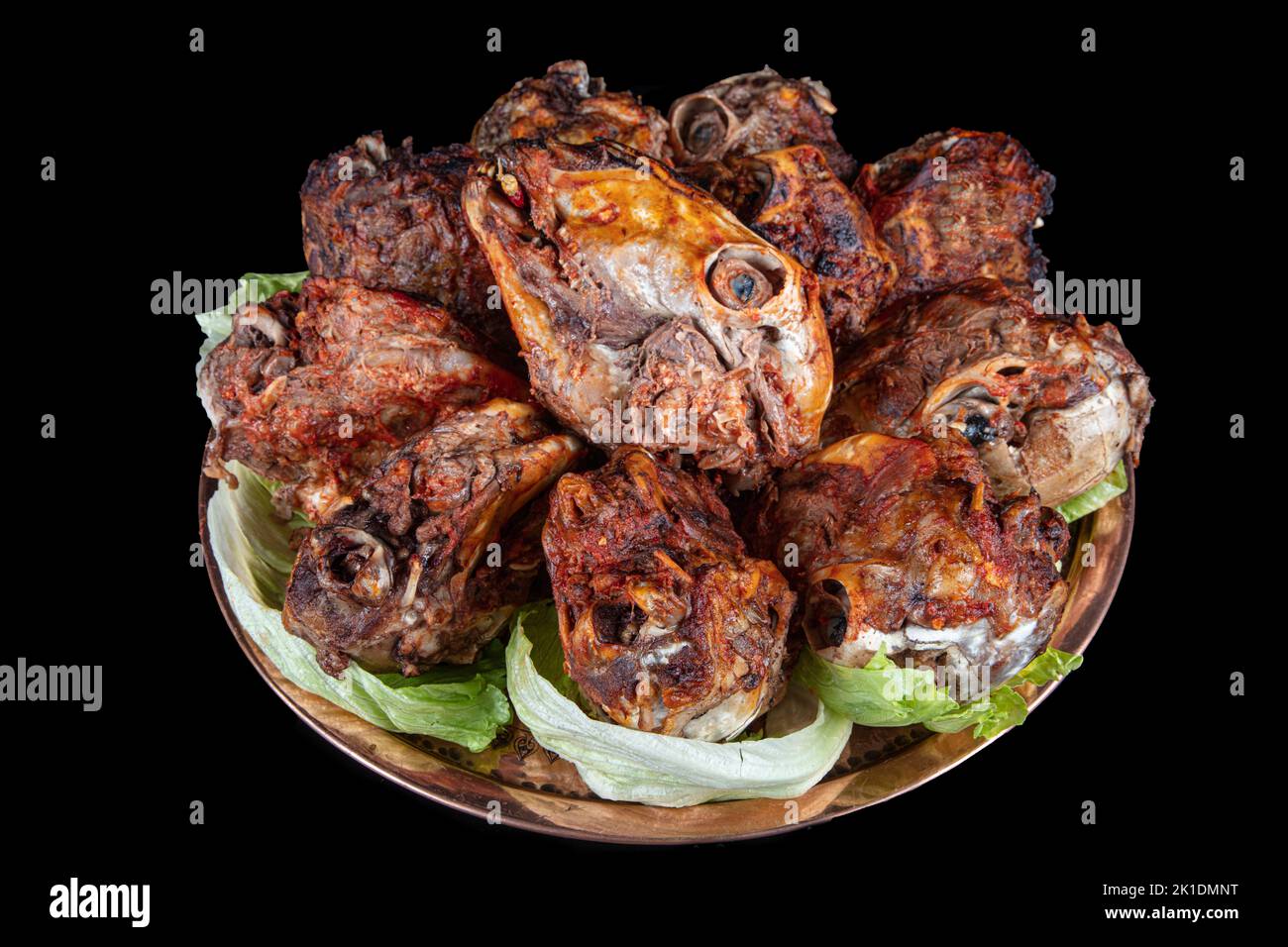 Roasting head of a lamb. Traditional Turkish Offal Food Kelle Sogus