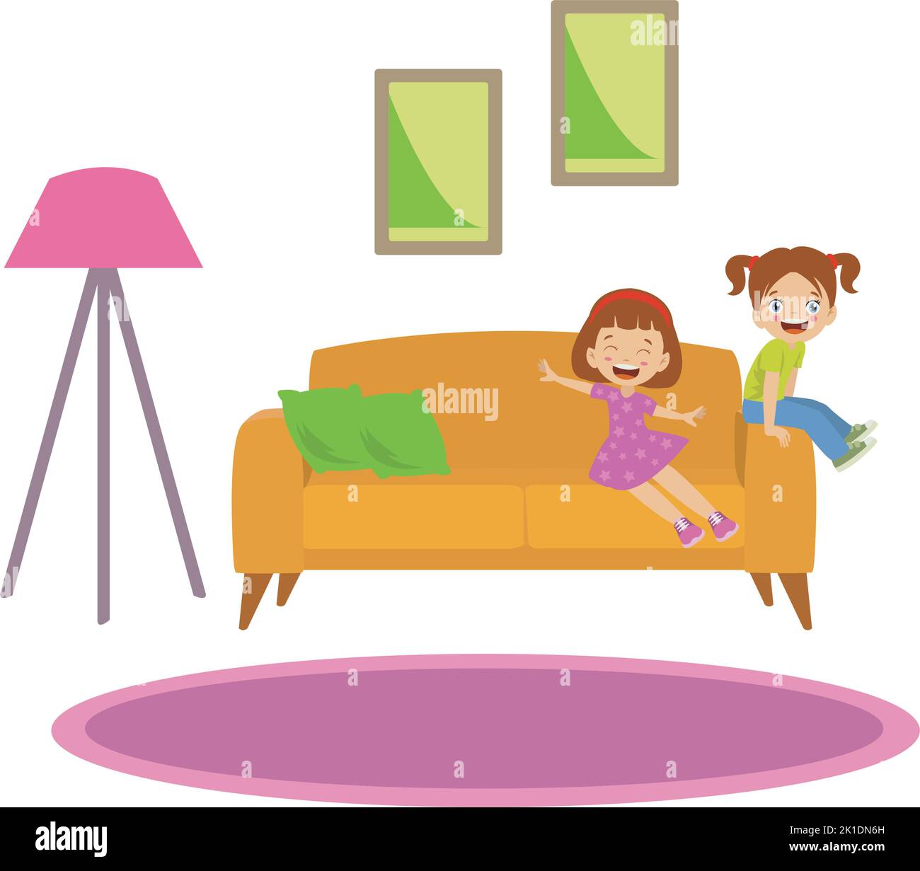 cute girls sitting on the couch Stock Vector Image & Art Alamy