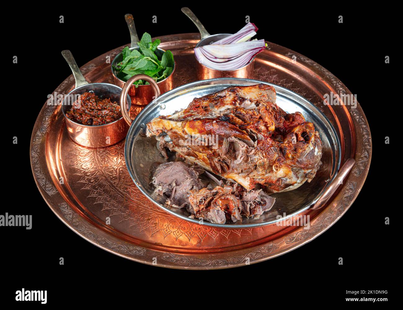 Roasting head of a lamb. Traditional Turkish Offal Food Kelle Sogus