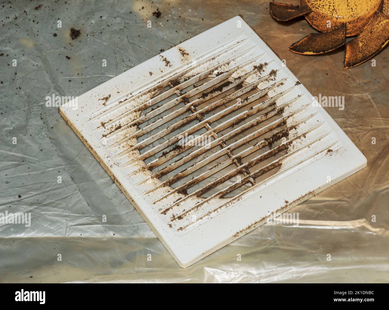 Closeup of a very dirty kitchen exhaust fan. Fan before preventive