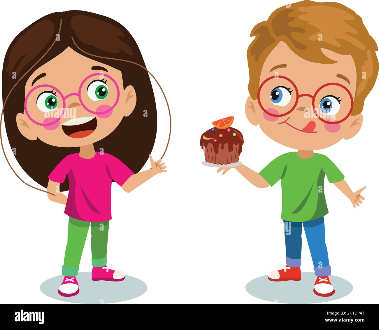 cute boy serving orange cake to his friend Stock Vector Image & Art Alamy