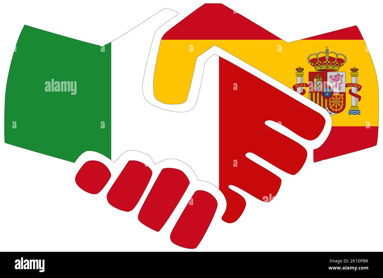 Italy - Spain : Handshake, symbol of agreement or friendship Stock Photo