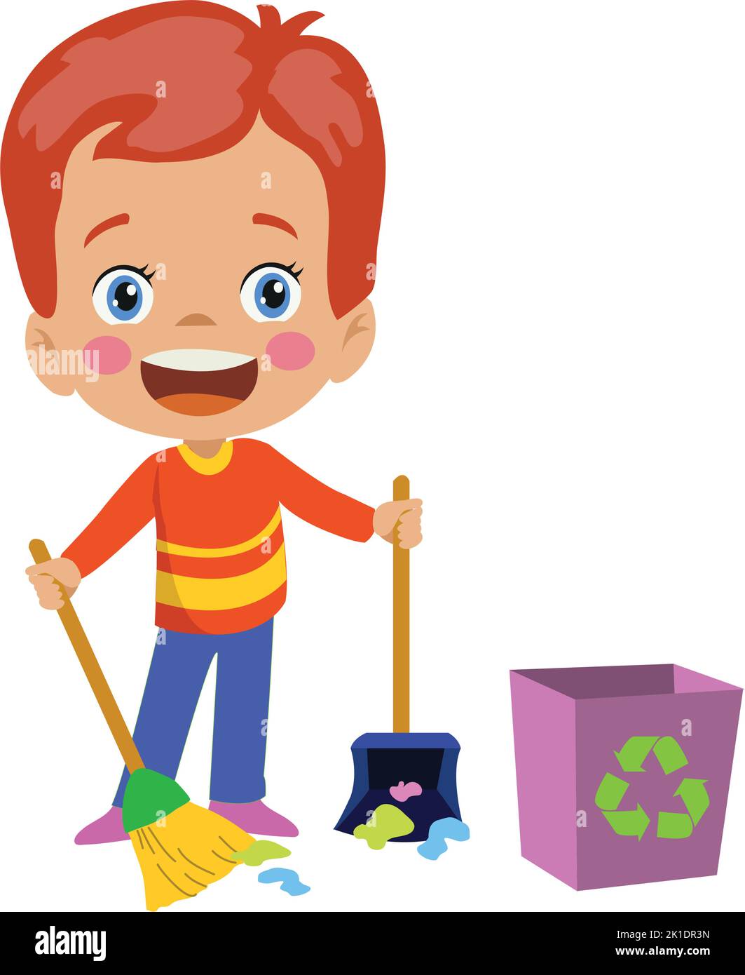 Boy Picking Up Trash And Throwing t n The Recycle Bin Stock Vector Image & Art - Alamy