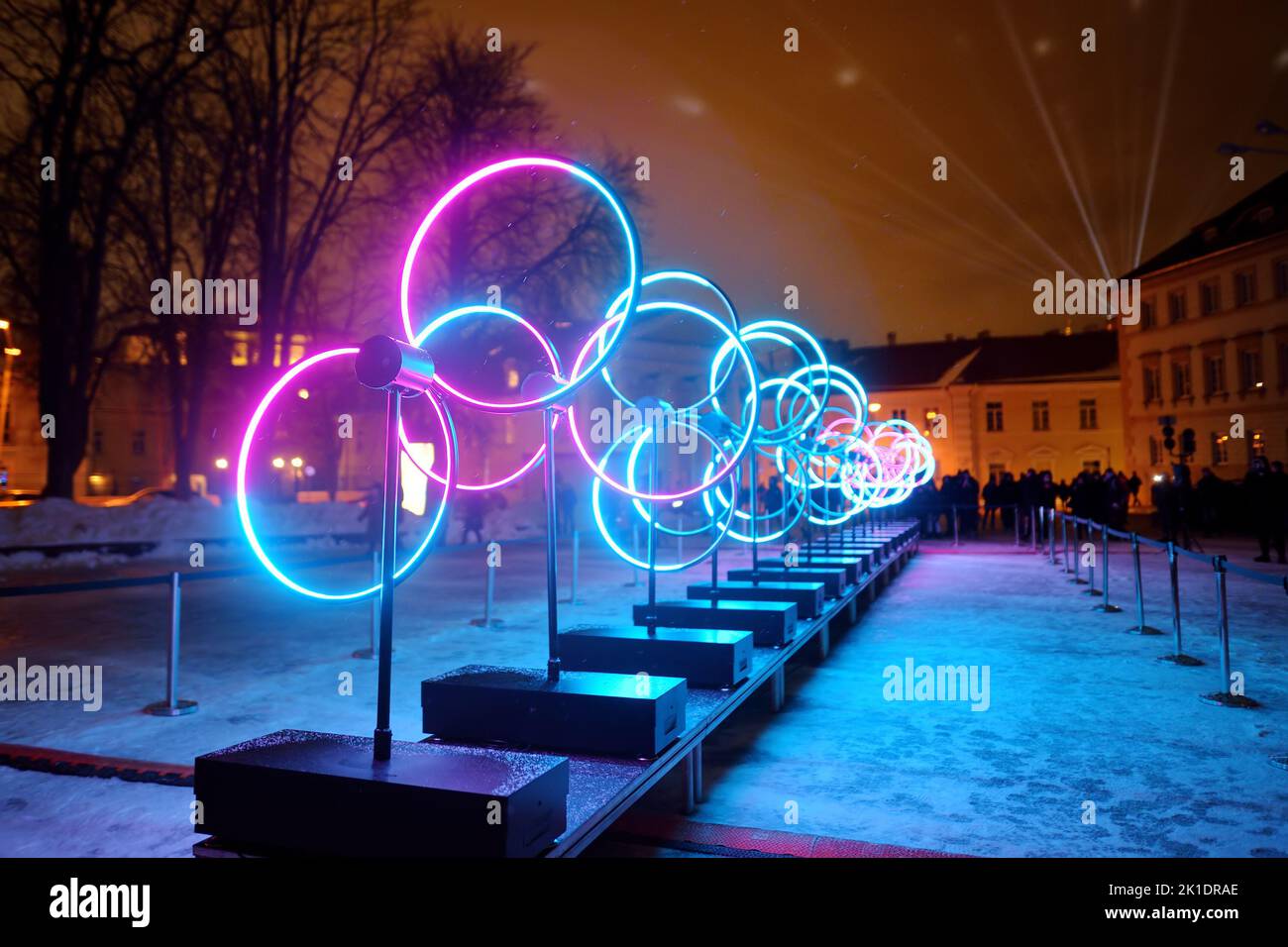 VILNIUS, LITHUANIA - JANUARY 26, 2022: Scenic light installations
