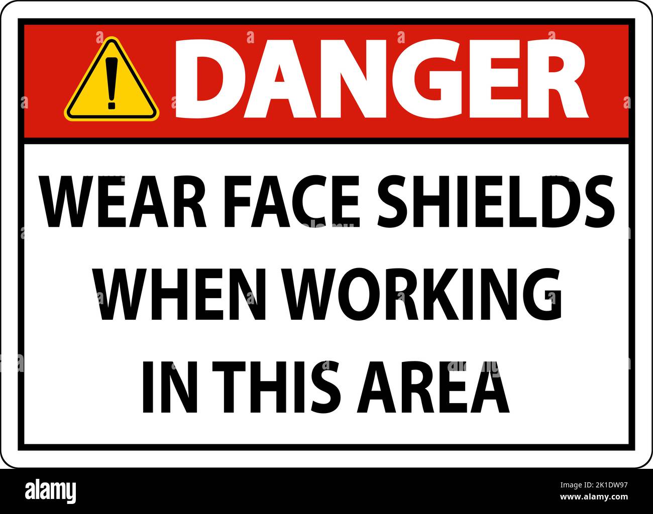 Danger Wear Face Shields In This Area Sign On White Background Stock