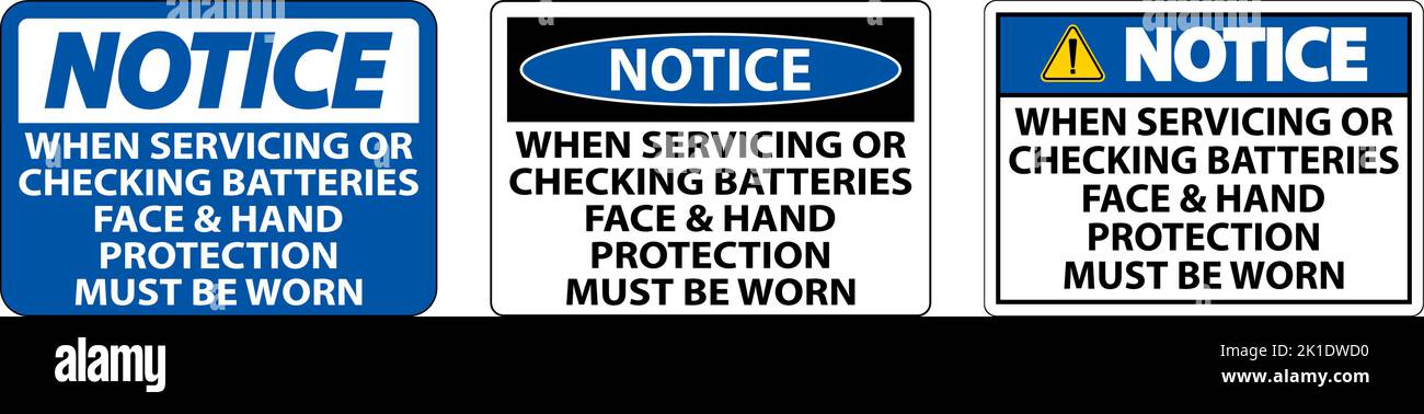 Notice When Servicing Batteries Sign On White Background Stock Vector