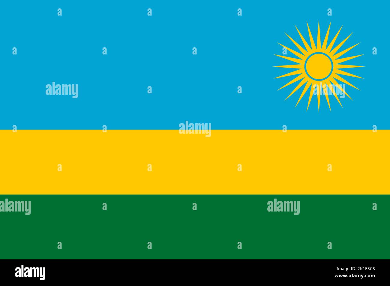Rwanda flag. Rwandan national banner and patriotic symbol. Official colors. Flat vector illustration. Stock Vector