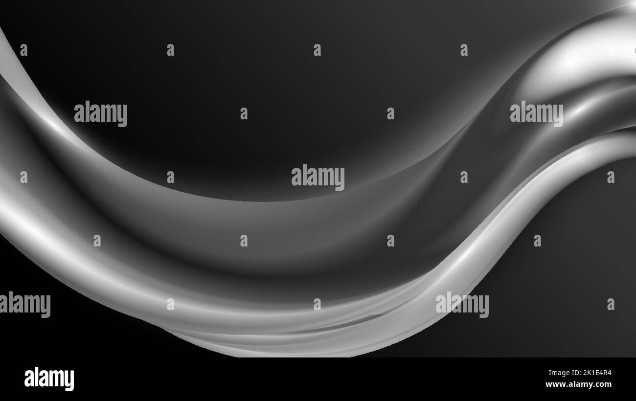 Abstract 3D black and white liquid wave shape on dark background and ...