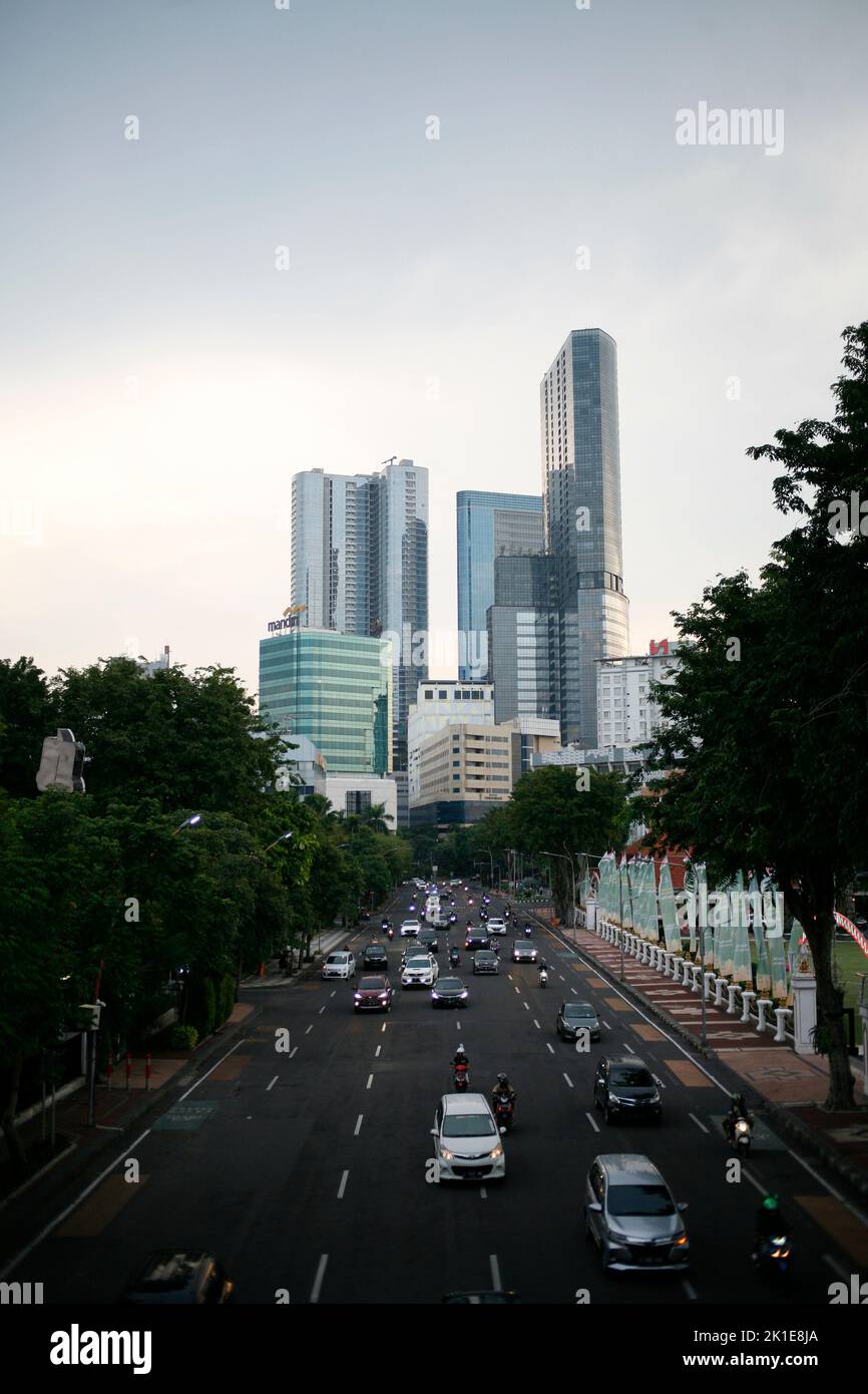 City traffic near Alun- Alun  in central Surabaya area Stock Photo