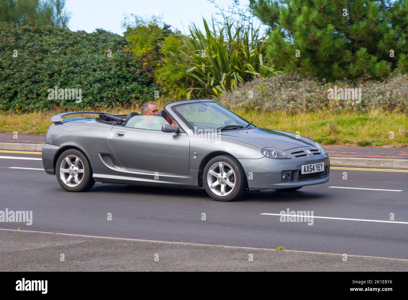 2005 Grey MG TF 1796cc 5 speed manual; travelling to the Classic and speed event in Southport, UK Stock Photo