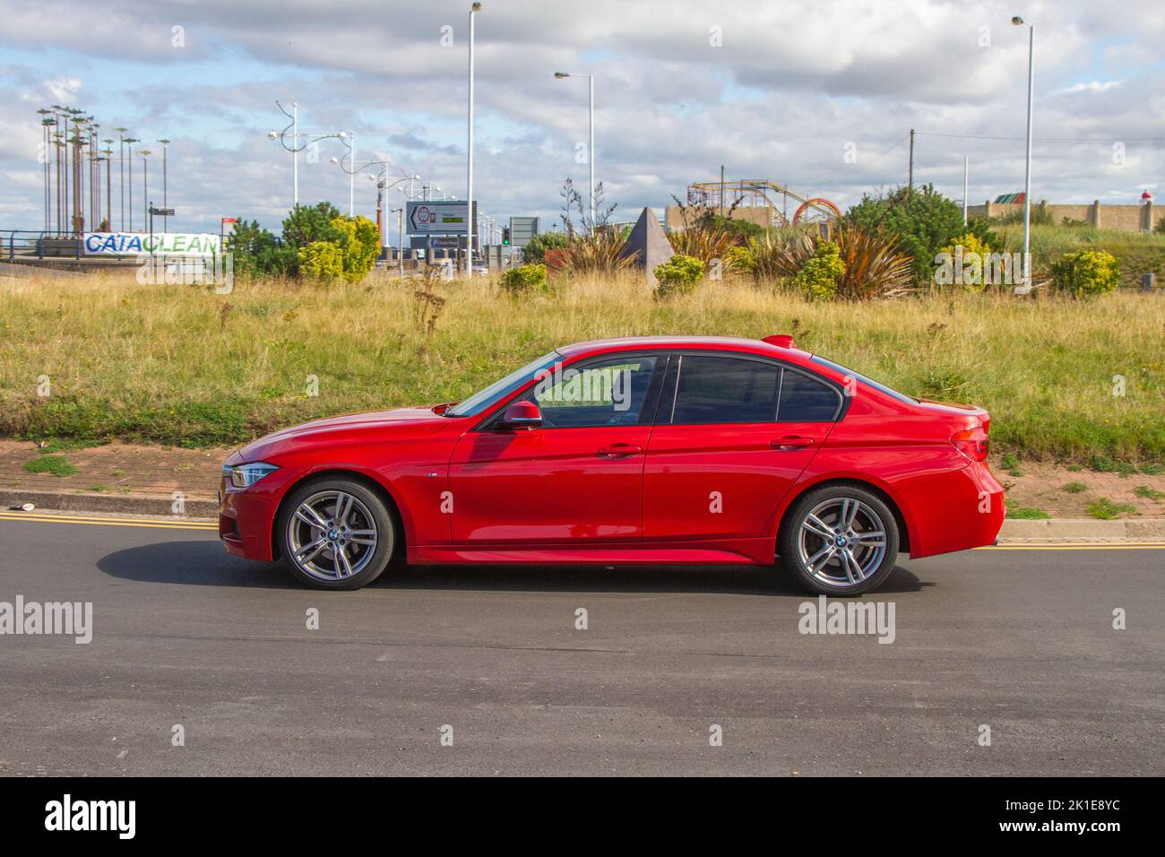 2018 Red BMW 320 320D XDRIVE SE 1995cc 8-speed automatic; travelling to the Classic and speed event in Southport, UK Stock Photo