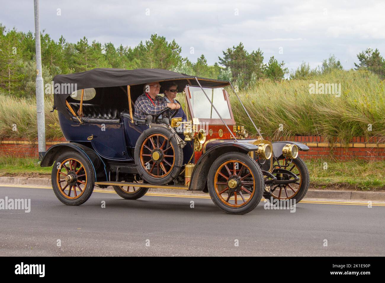1910 1900s pre-war  SUNBEAM 2412cc six-cylinder 16-horsepower Petrol Vintage historic Jalopy 2013; travelling to the Classic and speed event in Southport, UK Stock Photo
