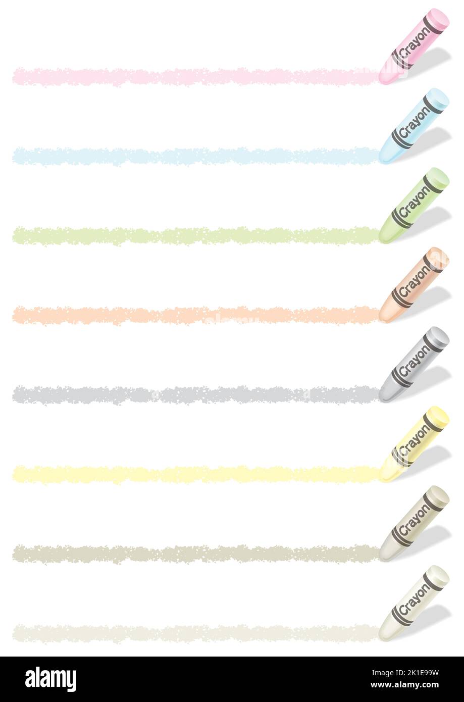 Set Of PastelColored Crayon Drawing Borders Isolated On A White