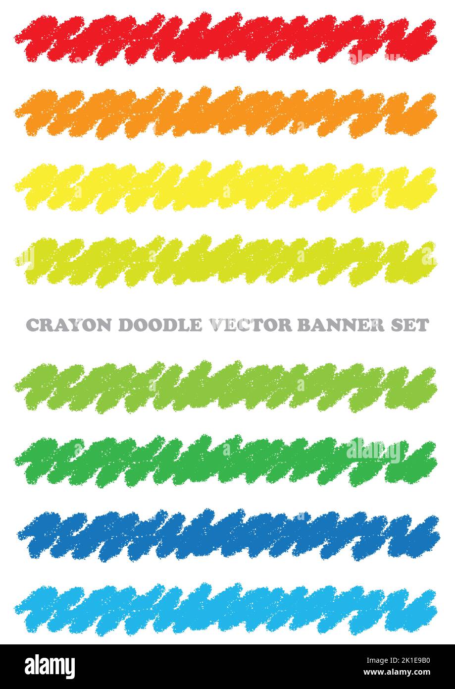 Set Of Colorful Crayon Doodle Borders Isolated On A White Background