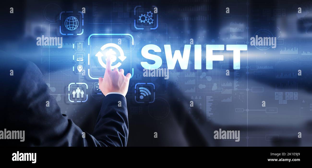 SWIFT. Society for Worldwide Interbank Financial Telecommunications. Financial Banking regulation concept. Stock Photo