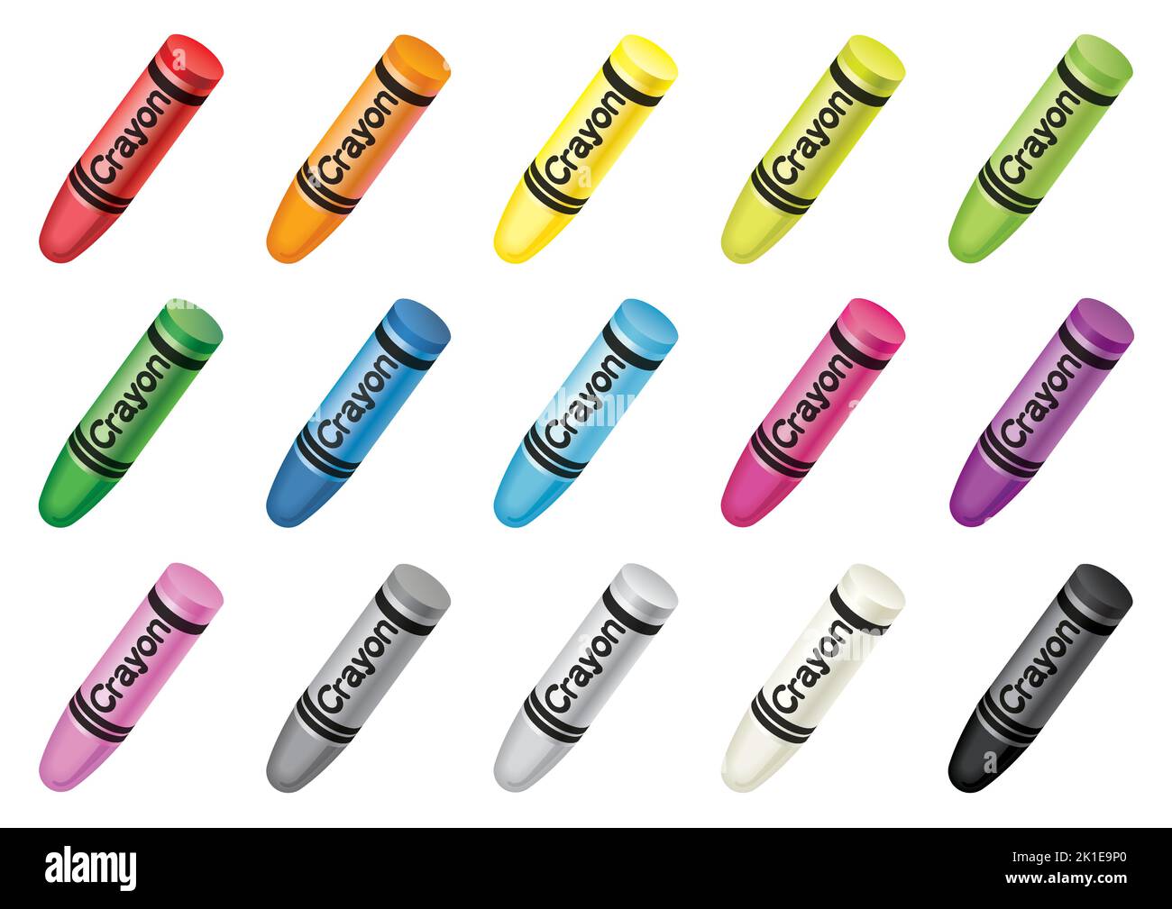 Set Of Colorful Crayons Isolated On A White Background. Vector