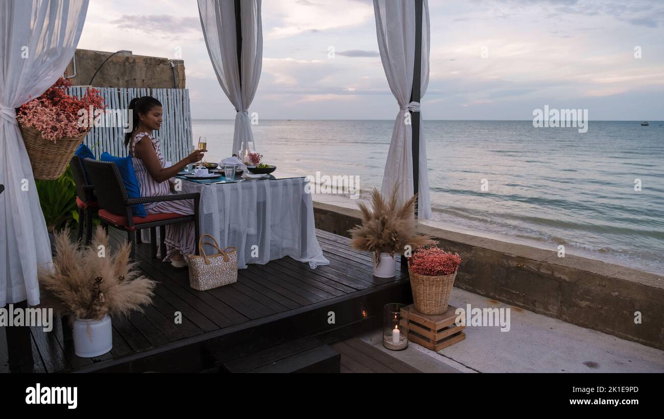 Dinner by candlelight on the beach in Thailand. Romantic dinner on the ...