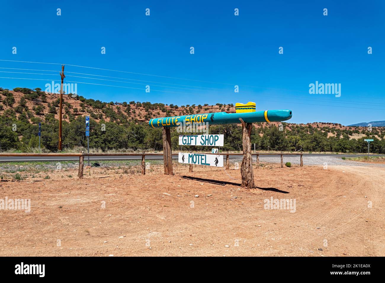 The sign for The Flute Store Gift Shop and Motel in Torrey, Utah, USA
