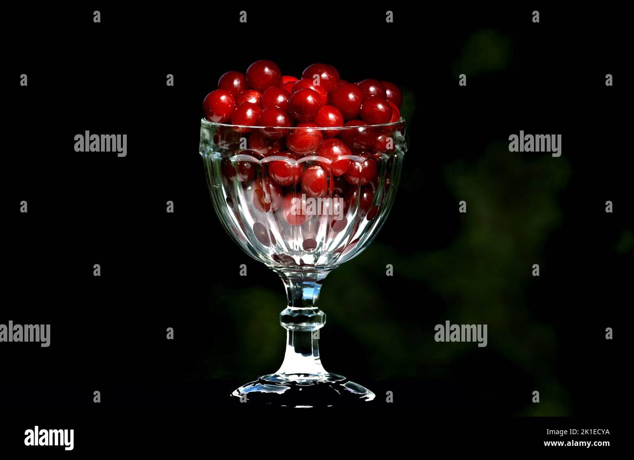Glass Bowl of Red Cherries Stock Photo