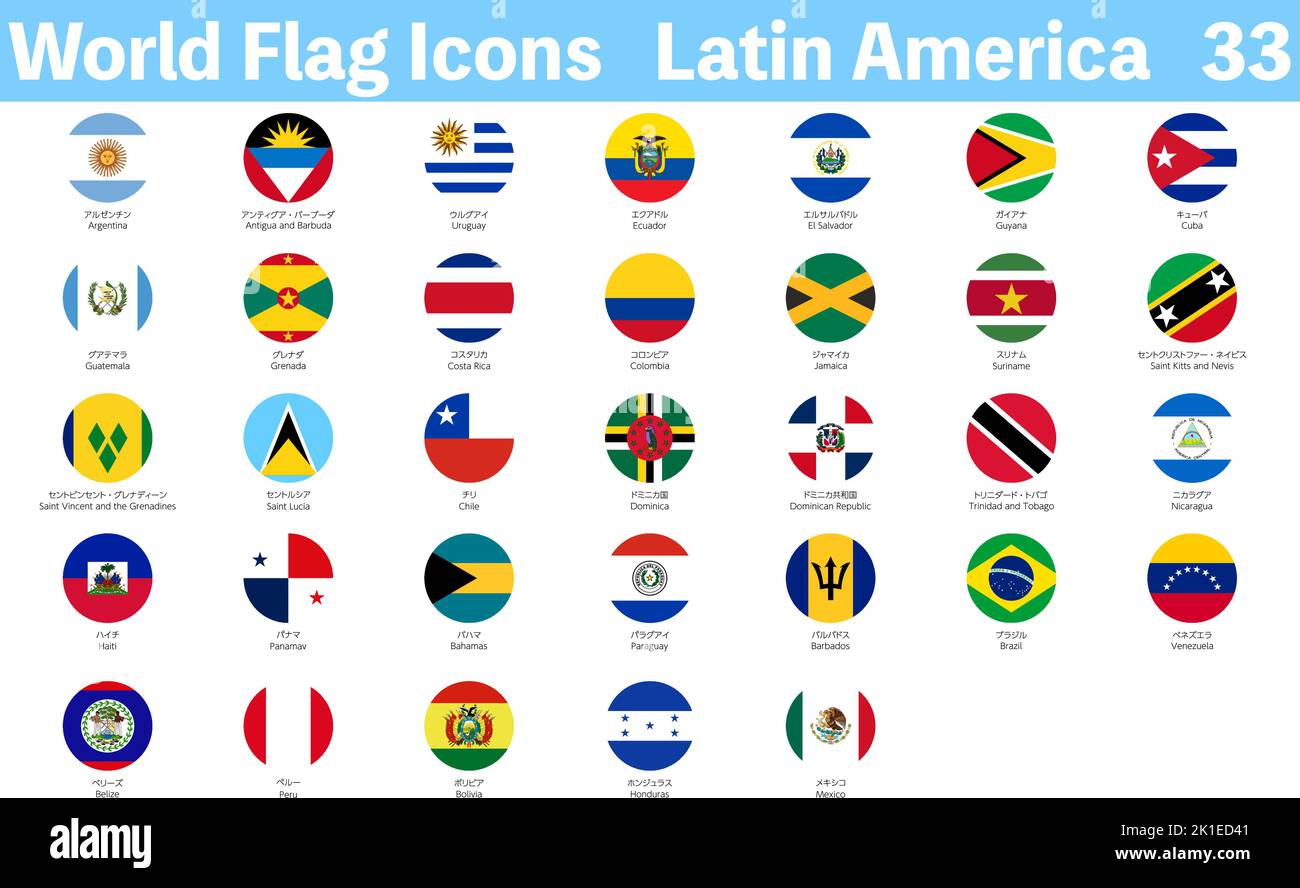 World Flag Icons, Set of 33 Latin American Countries Stock Vector