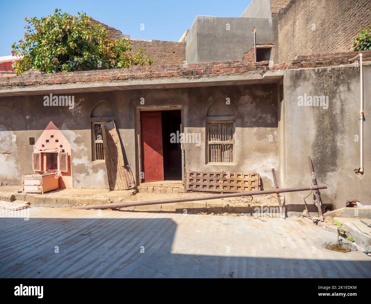 Under construction old abandoned ruined broken house in village town rural area in india. Stock Photo