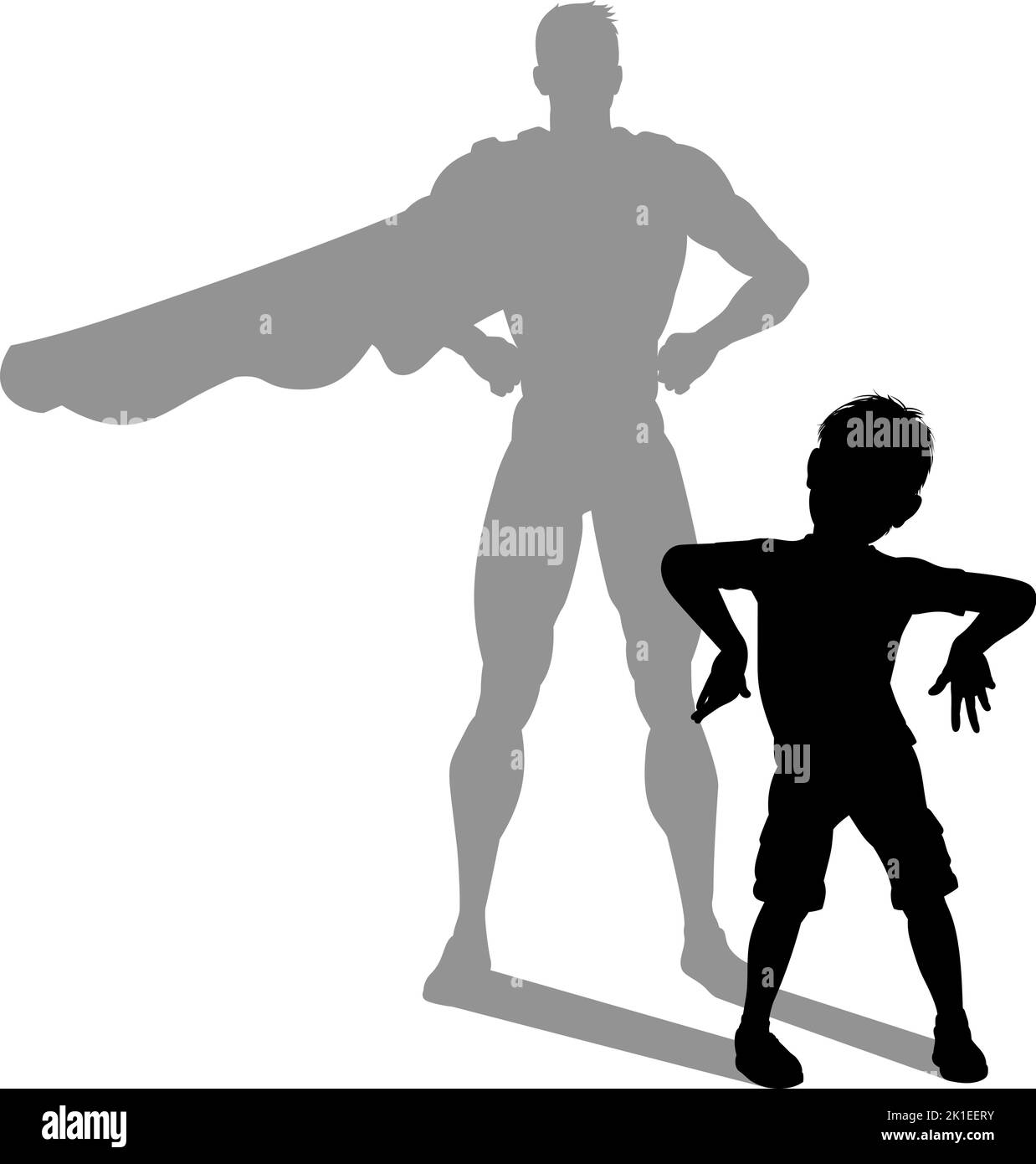 Superhero Child Kid With Super Hero Shadow Stock Vector