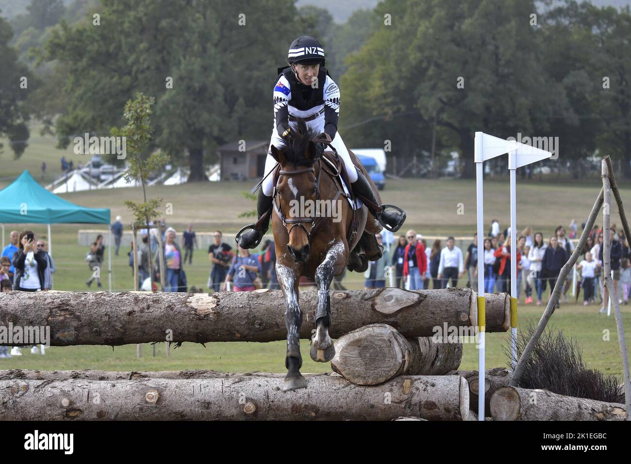 Monica Spencer (NZL) riding Artist during the crosscountry course of the Equestrian FEI