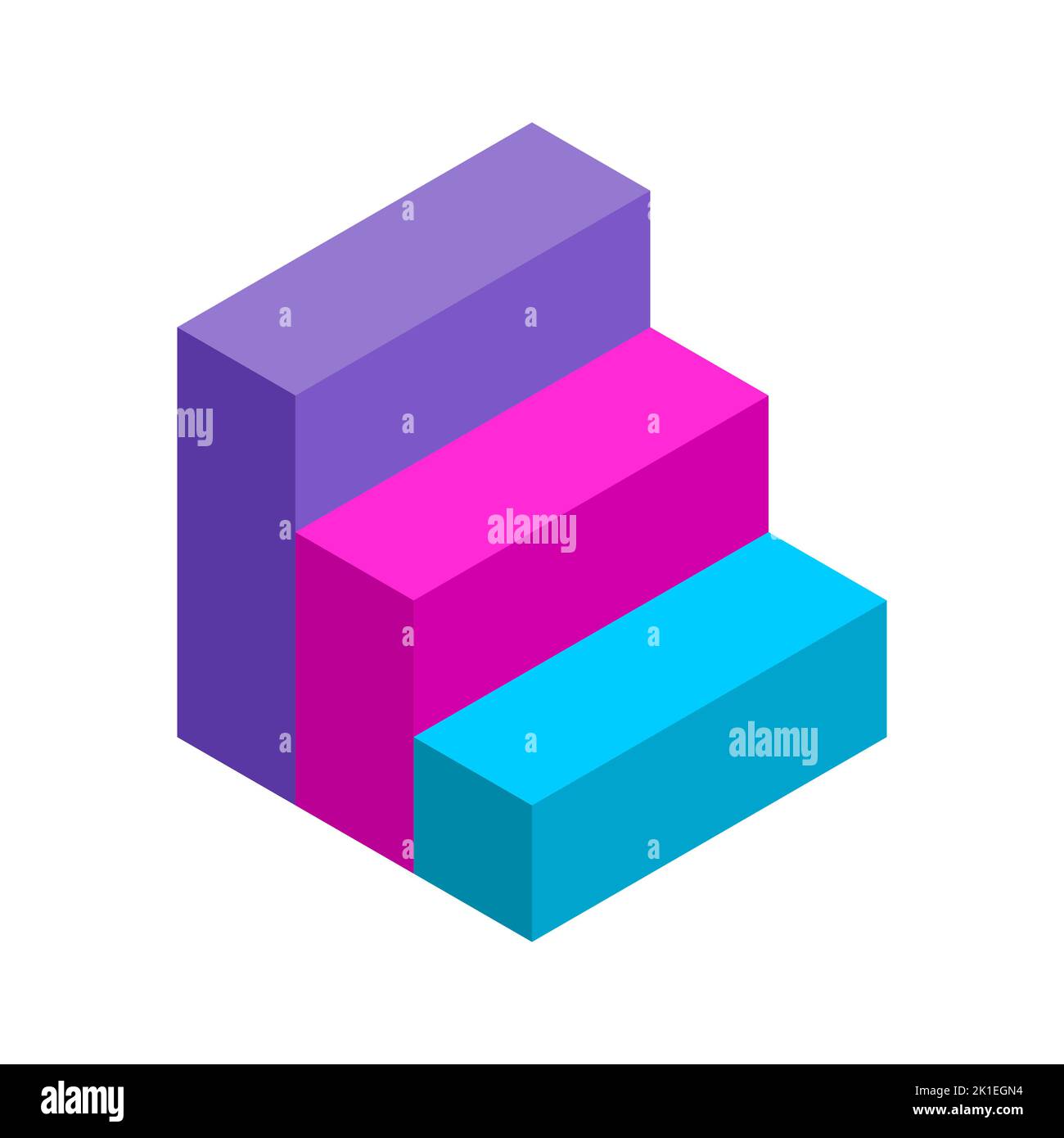 Colorful 3D stairs. Three steps infographic template. Isometric staircase object. Blue, pink, purple design elements. Success and achievement. Vector Stock Vector