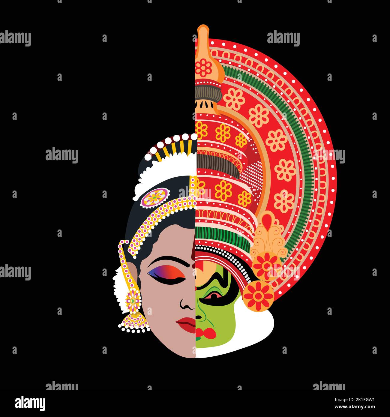 Kerala Mural Painting Kathakali Face Mask Stock Illustration | Adobe Stock