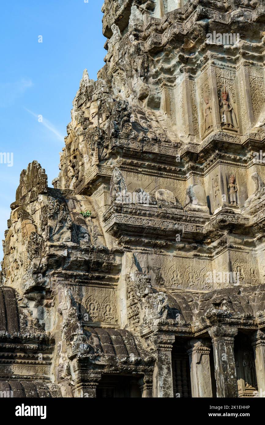 Cambodia. Siem Reap Province. Detail of architecture of Angkor Wat (Temple City). A Buddhist and temple complex in Cambodia Stock Photo