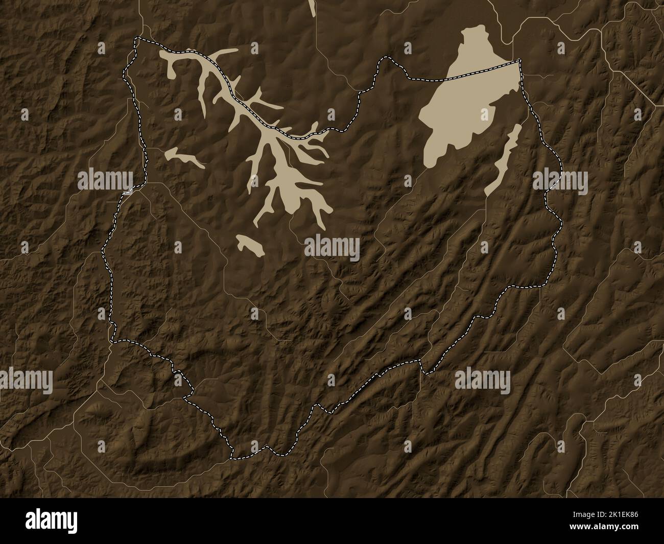 Kirundo, province of Burundi. Elevation map colored in sepia tones with