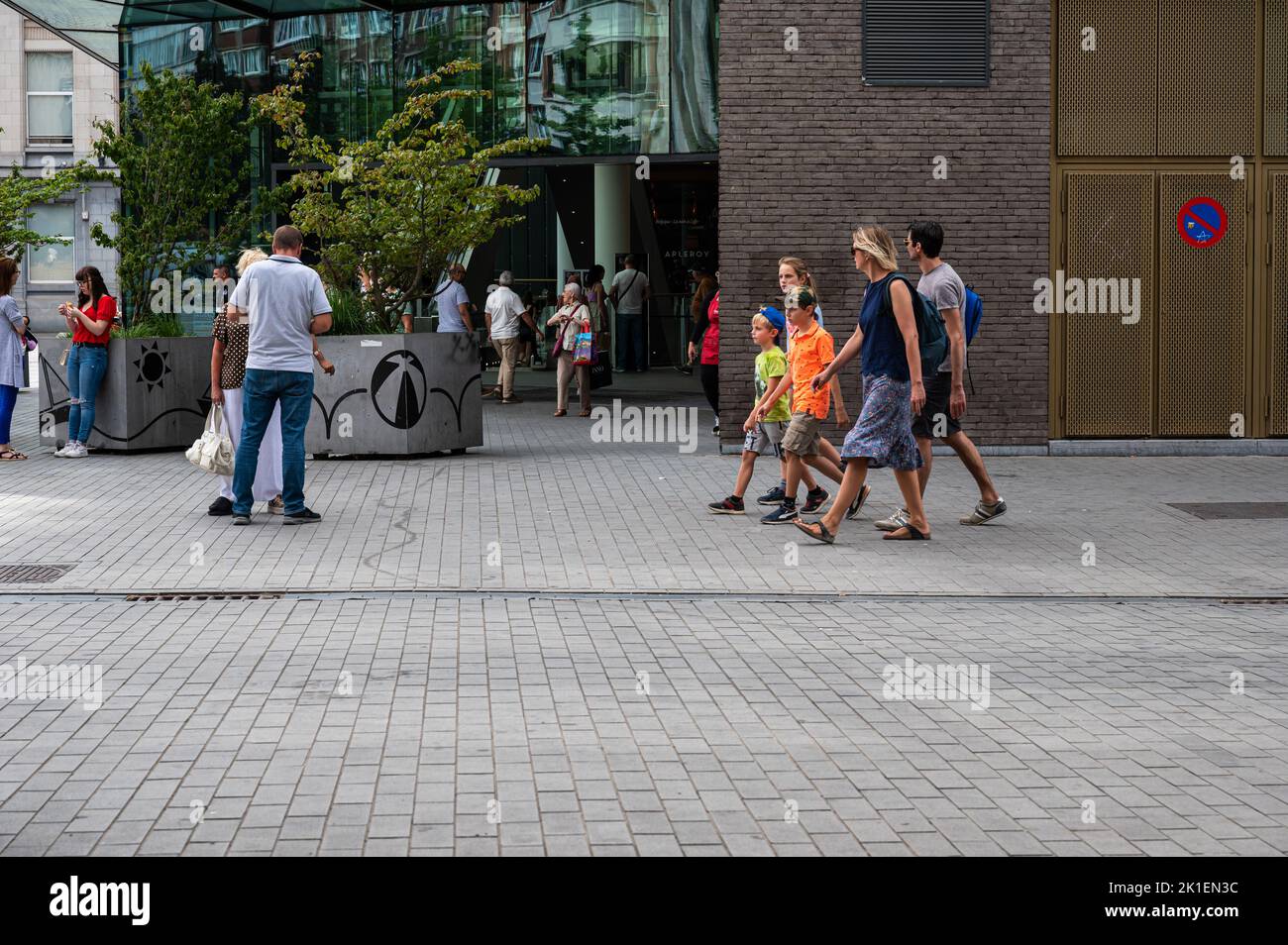 Charleroi, Wallon Region, Belgium - 08 01 2022 - People walking at the Rive Gacueh old town square Stock Photo