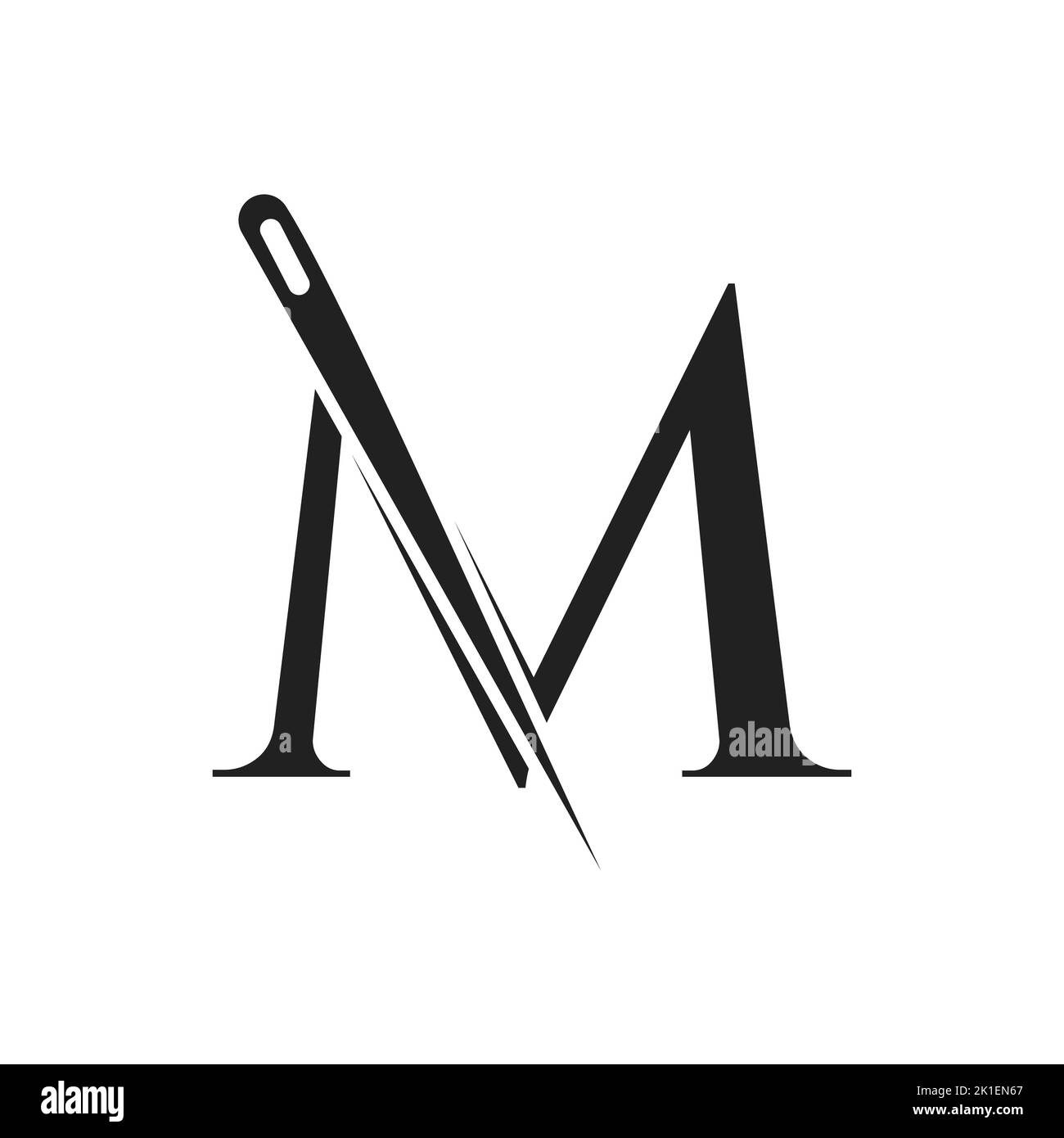 Letter M Tailor Logo, Needle and Thread Combination for Embroider, Textile, Fashion, Cloth, Fabric Template Stock Vector
